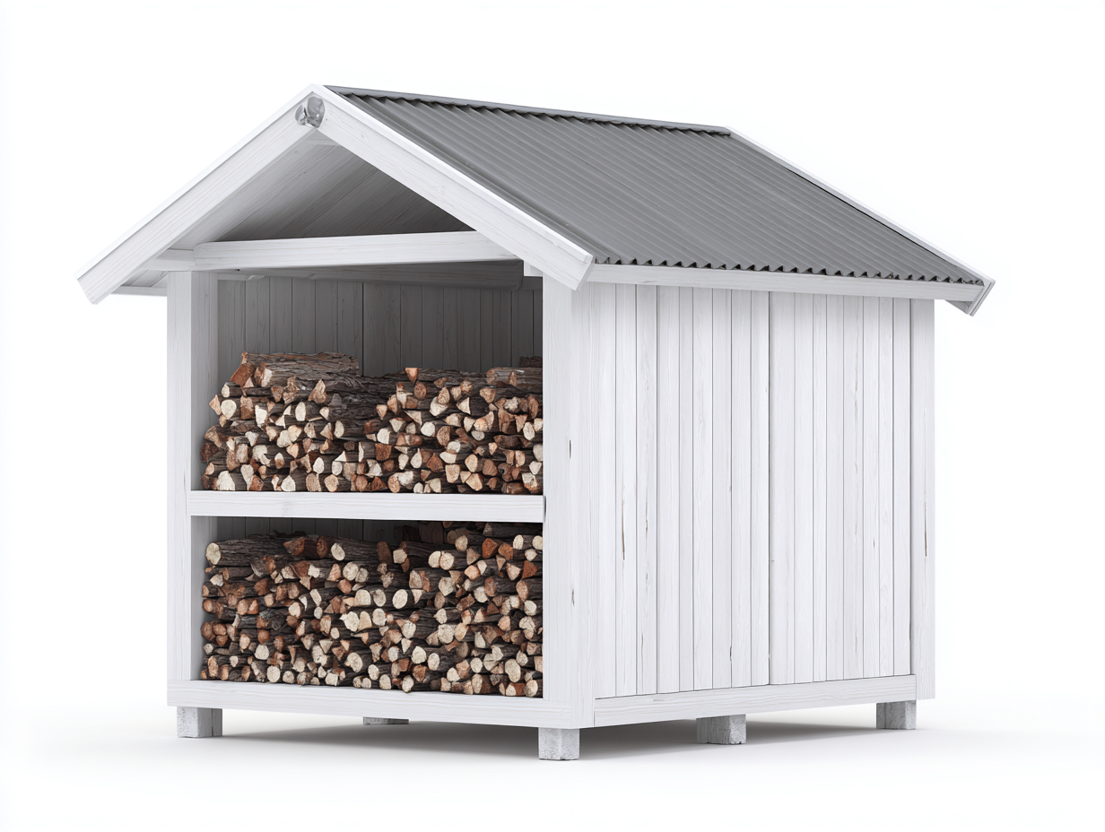 Kaminholzregal Holz Metall 120x60x140 cm Weiß Grau - geeignet für Garten Terrasse - Geschlossenes Design mit Dach und zweistufiger Lagerung-Corilahaus