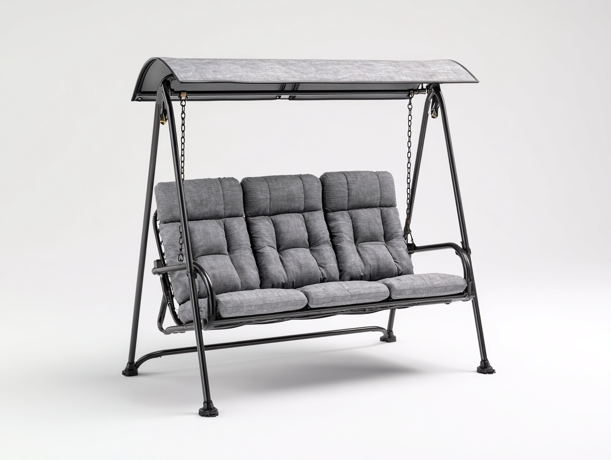 Gartenschaukeln Metall 185x120x175 cm Schwarz Grau - geeignet für Garten Terrasse - Modernes Design mit Dach und Polsterung-Corilahaus