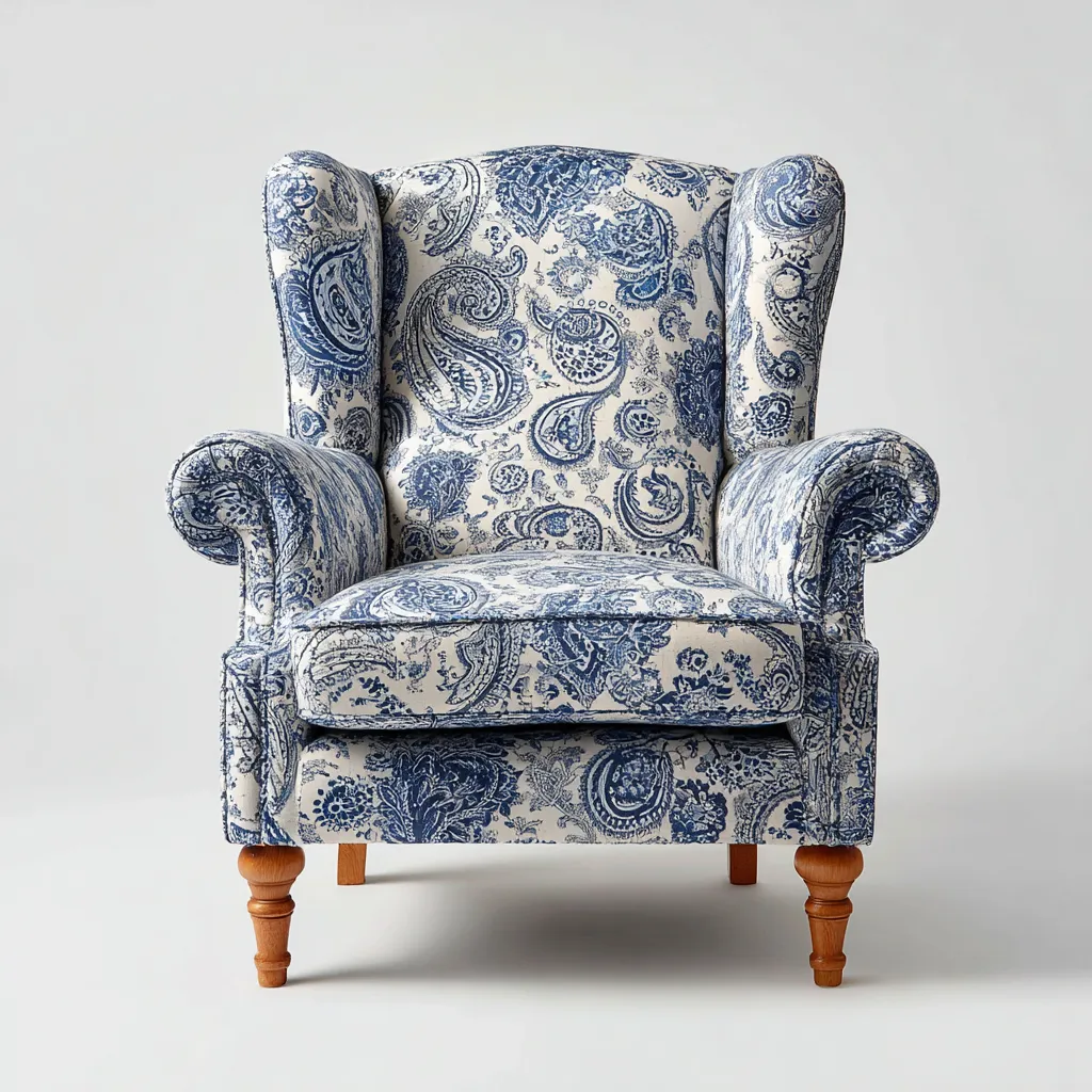 Fauteuil tissu imprimé 85x90x100 cm - Bleu-Blanc - Style classique-Nestupnest
