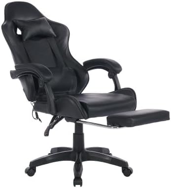 Sedia gaming professionale nera - poggiatesta e lombare regolabili - poggiapiedi - girevole 360 gradi-Nestgetmart