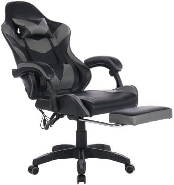 Sedia gaming ergonomica - nero grigio 64,5 x 52 x 116,5 cm - supporto testa lombare - poggiapiedi-Nestgetmart