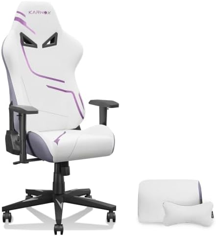Sedia gaming tessuto bianco viola - ergonomica home office - poggiatesta lordosi - regolabile inclinabile-Nestgetmart