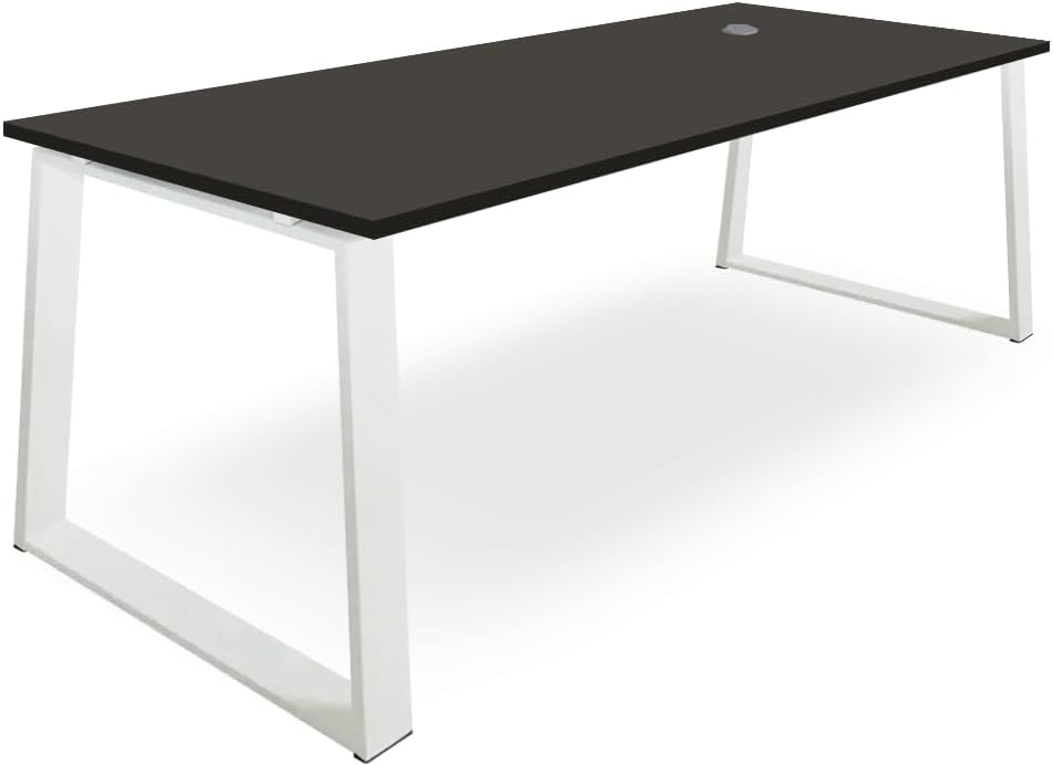 Scrivania moderna piramidale - 180 x 80 x 75 cm grigia - piano legno - passacavi per ufficio camera-Nestgetmart