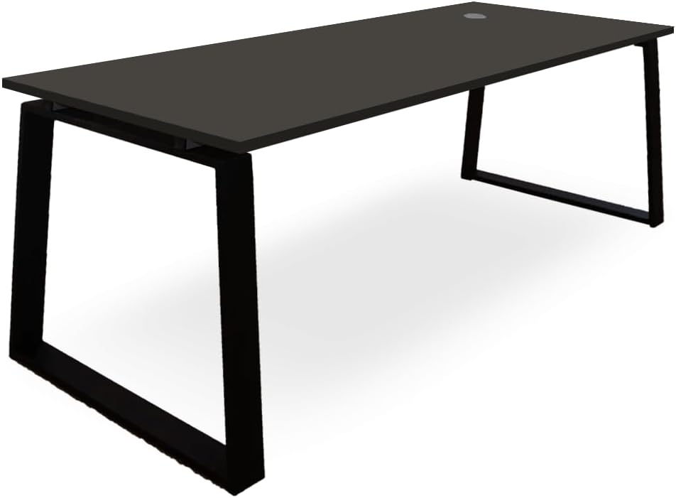 Scrivania in legno con telaio piramidale - 160 x 60 x 75 cm grigia - passacavi - studio lavoro-Nestgetmart