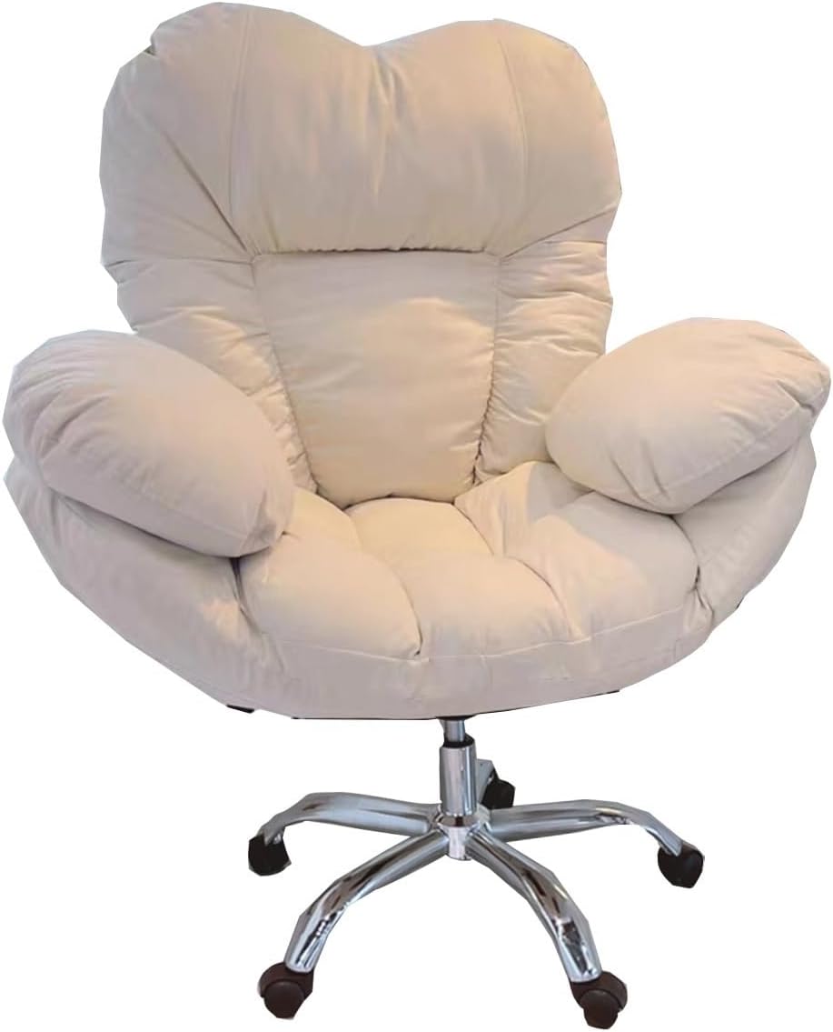 Sedia ufficio girevole - beige supporto lombare - altezza regolabile - reclinabile per studio camera-Nestgetmart