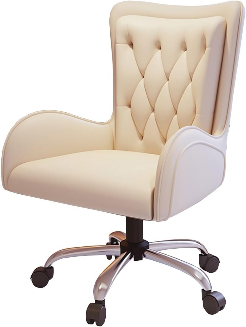 Sedia ufficio Beige schienale alto - braccioli morbidi - pelle PU girevole - silver leg camera letto-Nestgetmart
