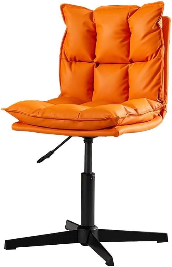 Sedia ufficio compatta - pelle arancione senza braccioli - altezza regolabile - gambe incrociate-Nestgetmart