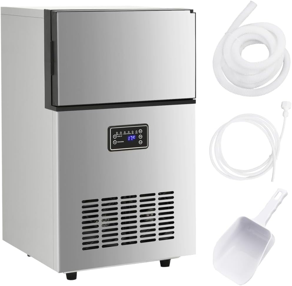 vidaXL Macchina per Ghiaccio Professionale 45 kg 24 h - Fabbricatore Cubetti Argento - Capacità Elevata 240 V - Modello 153682-Nestgetmart