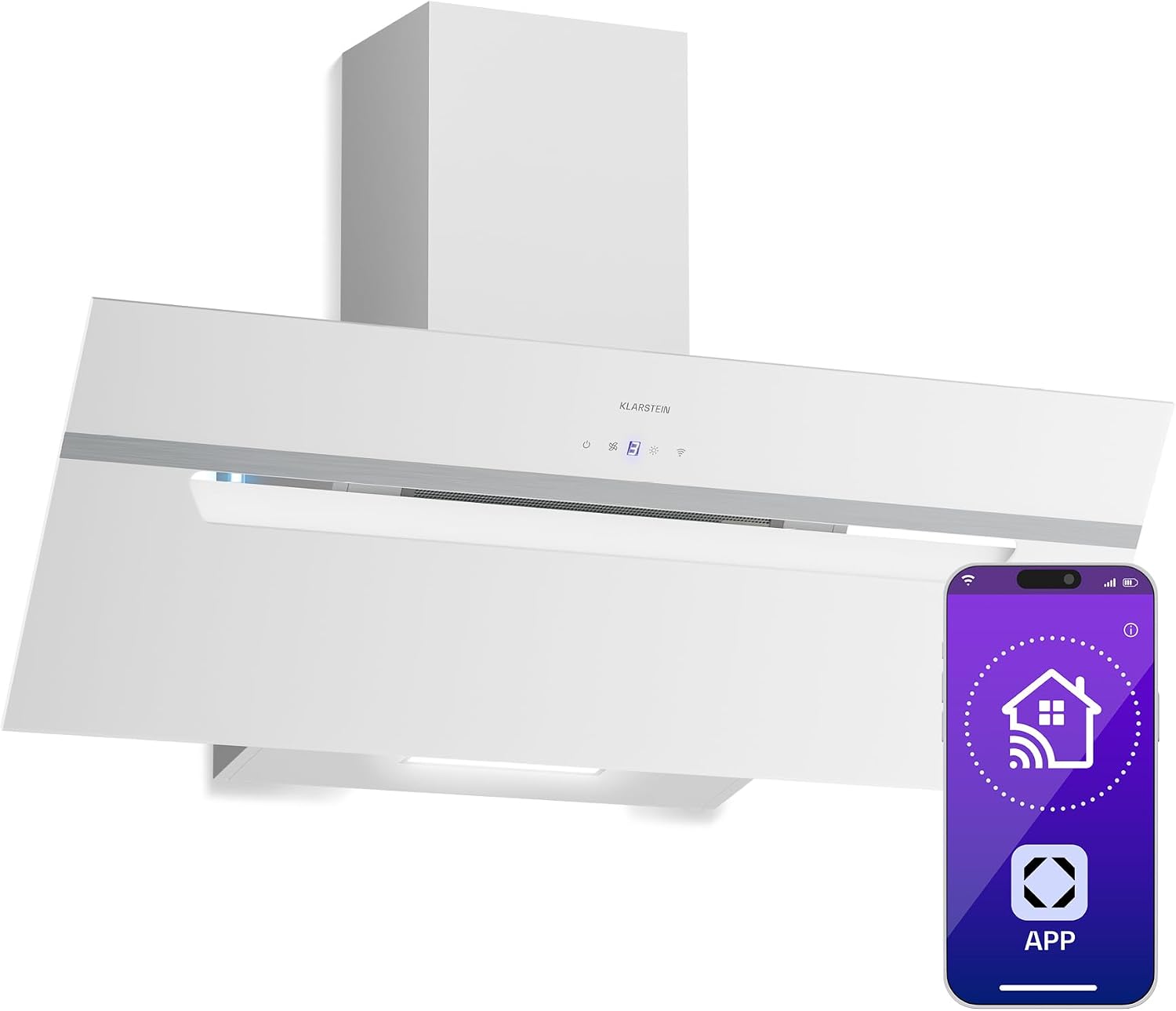 Cappa aspirante inclinata 90 cm - Cappa cucina bianca in vetro Touch LED - Classe A+ - Scarico e ricircolo-Nestgetmart