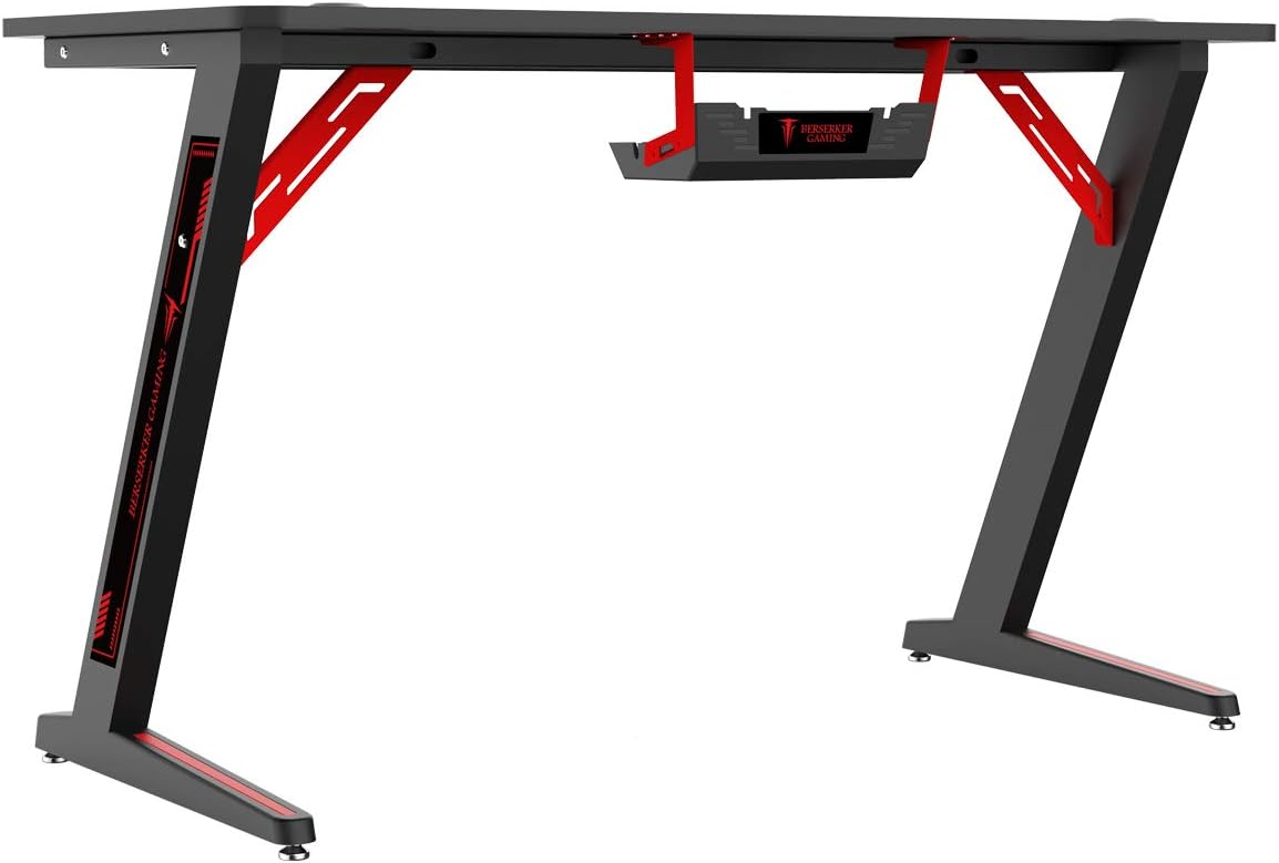 Scrivania gaming BERSERKER - 113 x 60 x 75 cm design Z - fibra carbonio - RGB nero argento-Nestgetmart