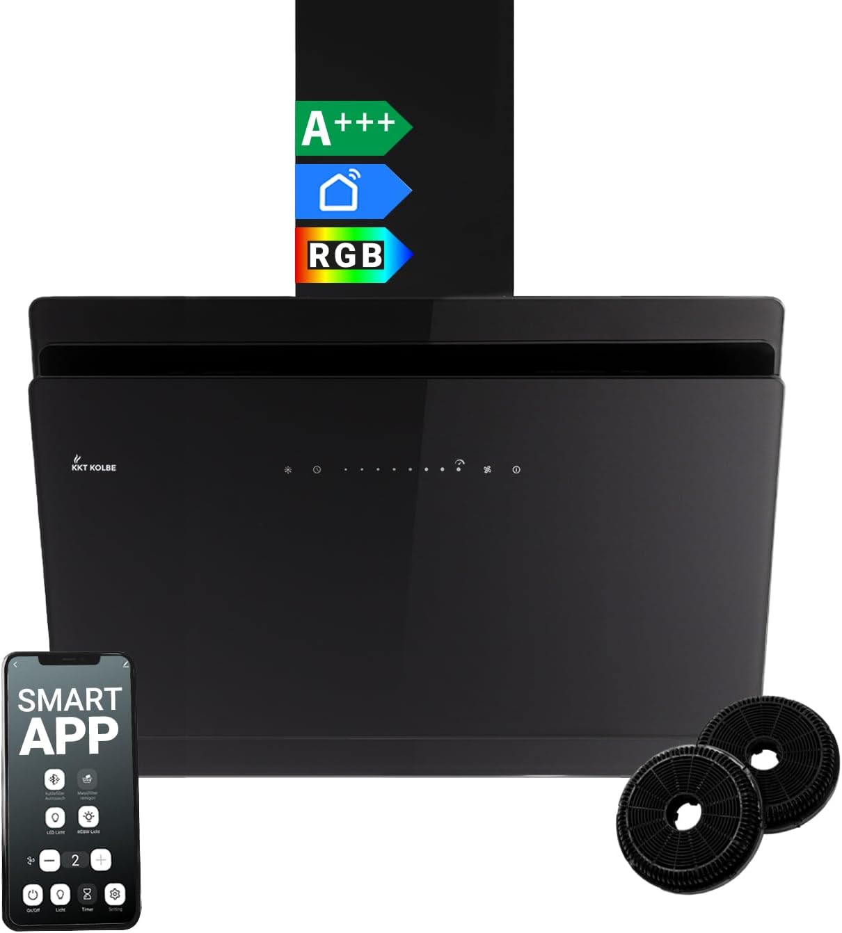 KKT KOLBE Cappa aspirante 80 cm - vetro nero WiFi e SensorTouch - 782 metri cubi ora - LED RGBW-Nestgetmart