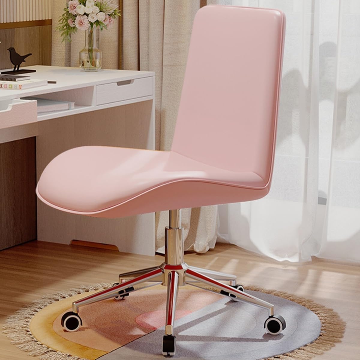 Sedia ufficio senza braccioli Roze - ruote e schienale basso - altezza regolabile - per spazi ridotti-Nestgetmart