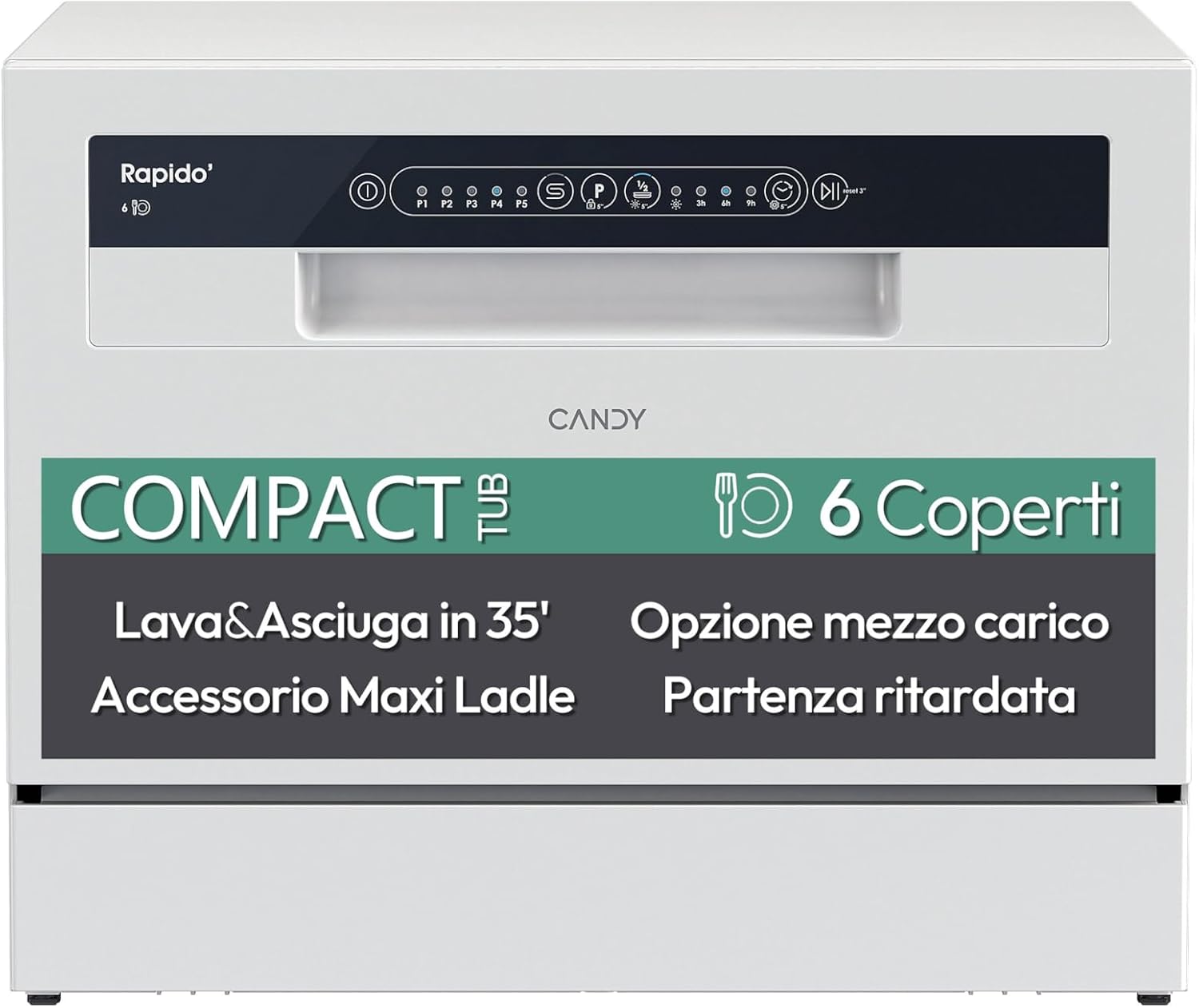 Candy Rapido CP 6E51LW lavastoviglie compatta - 6 coperti bianca - 5 programmi - ciclo rapido 35 min-Nestgetmart