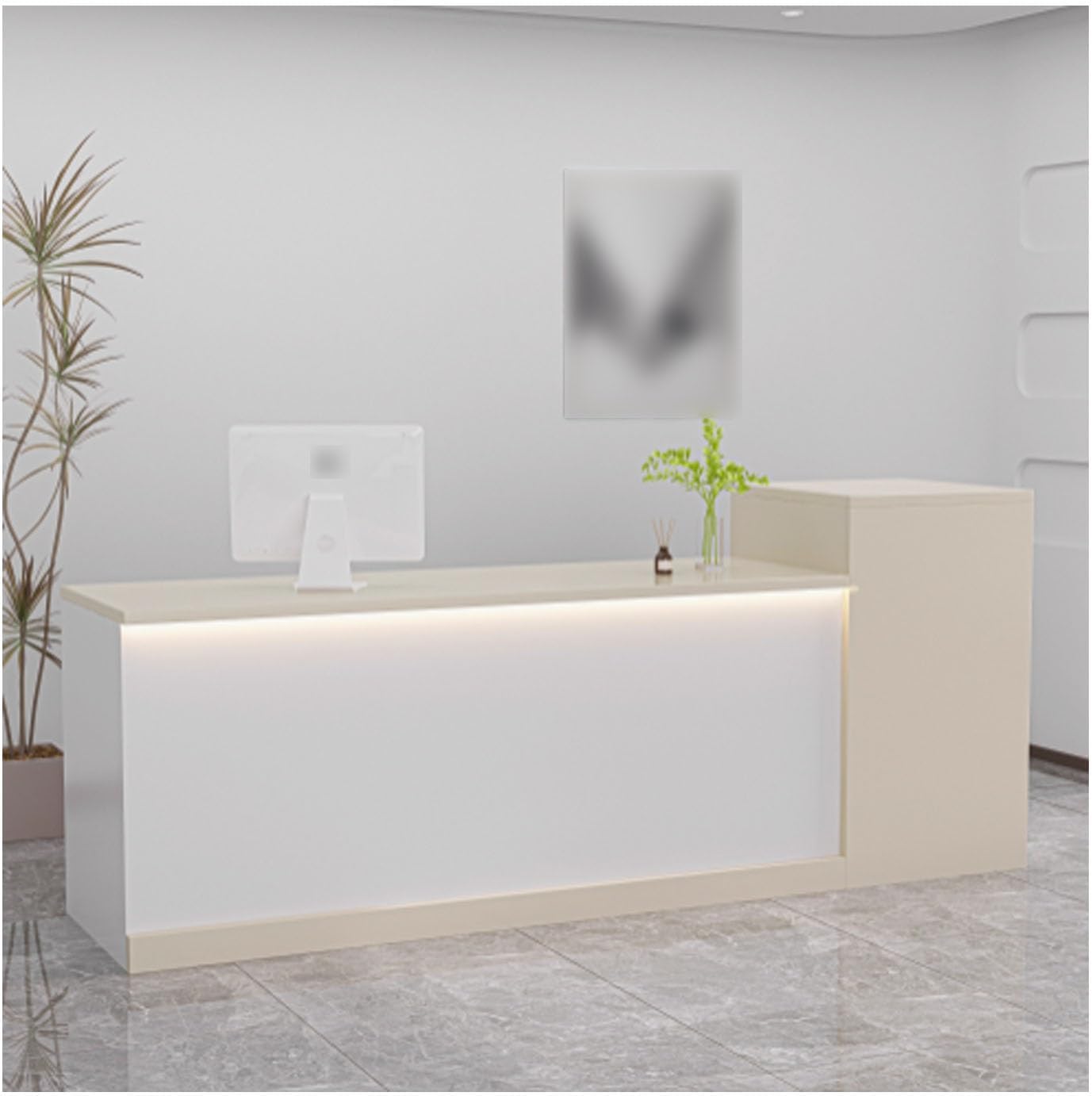 Scrivania reception a L con LED - bianco caffelatte 100 cm - allineamento sinistro - salone bellezza atrio-Nestgetmart