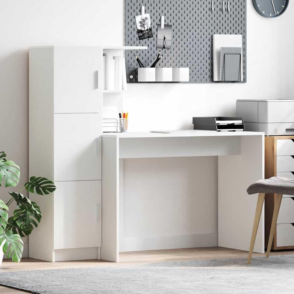 Scrivania moderna 2 pezzi - 102 x 50 x 124 cm bianca - archiviazione integrata - home office-Nestgetmart