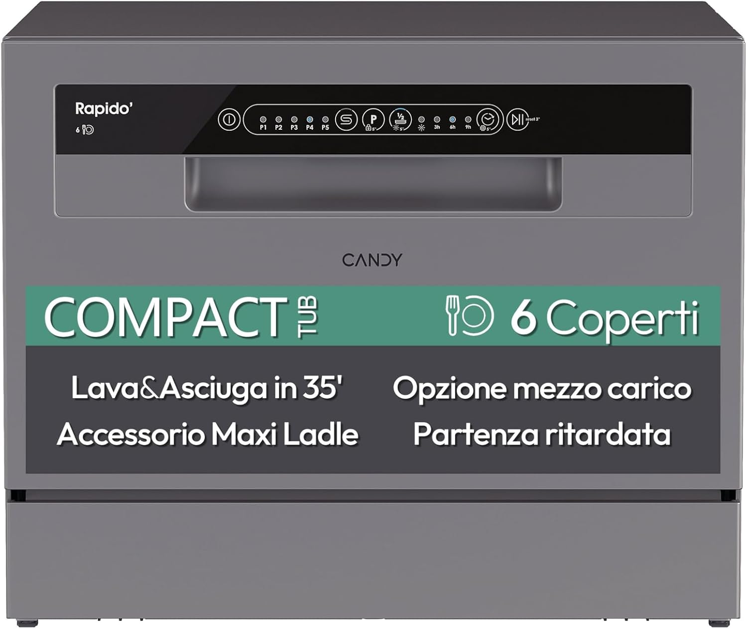 Candy Rapido CP 6E51LS - Lavastoviglie compatta da tavolo - 6 coperti - 8 programmi silver-Nestgetmart