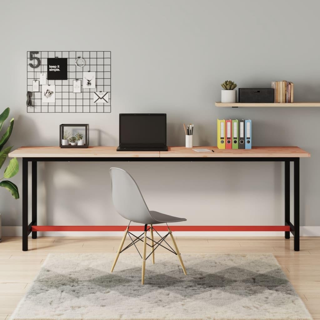 Piano scrivania in faggio massello - 220 x 55 x 2,5 cm marrone - superficie liscia - scrittoio ufficio-Nestgetmart
