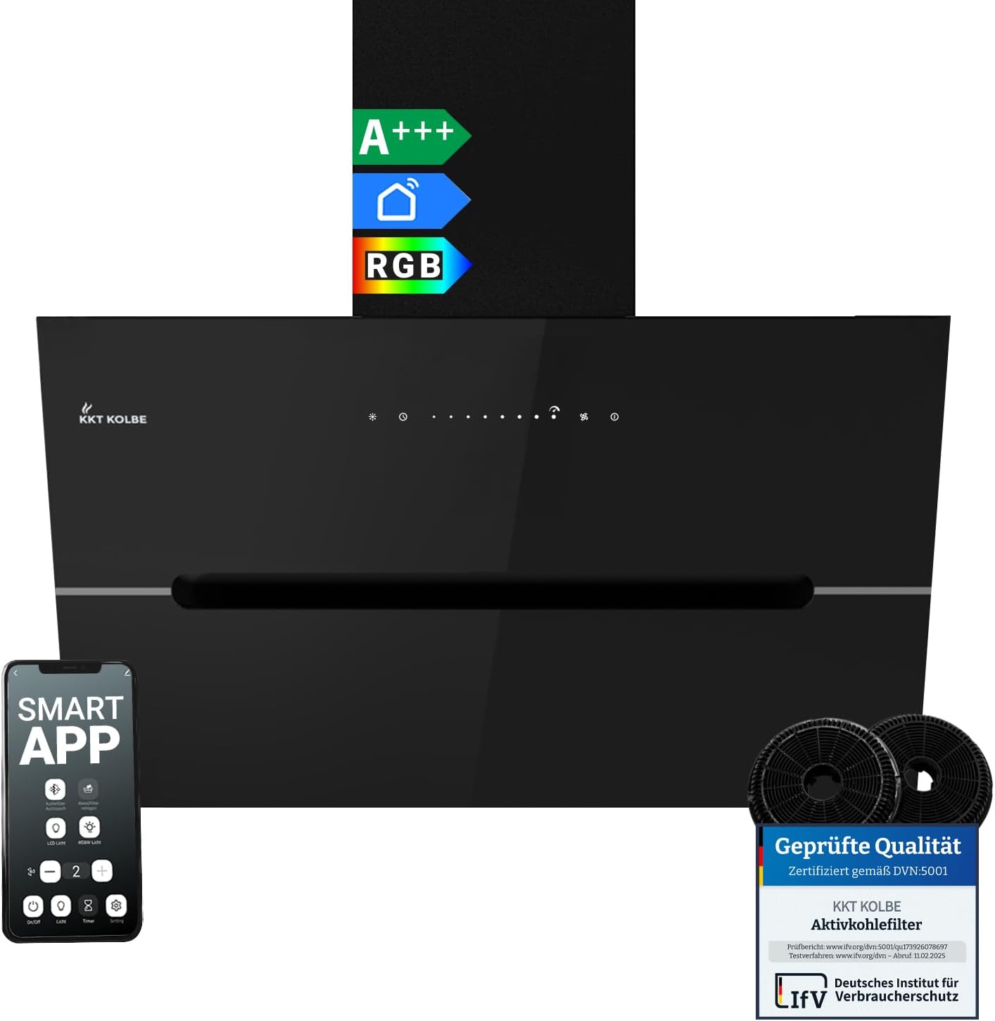 ECCO8005SM cappa cucina inclinata - 80 cm nero vetro - 782 m3 h Wi Fi - LED RGBW touch-Nestgetmart