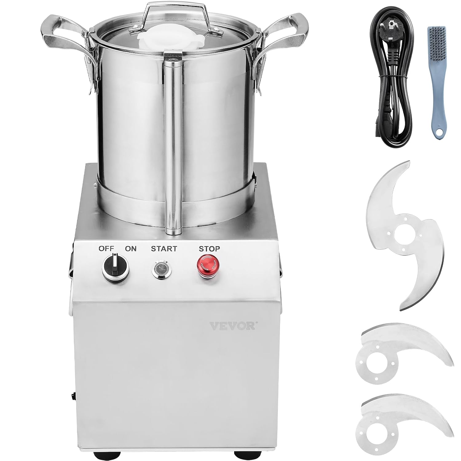 VEVOR robot da cucina tritatutto - acciaio inox argento - 4 L 550 W - 2 lame curve a S-Nestgetmart