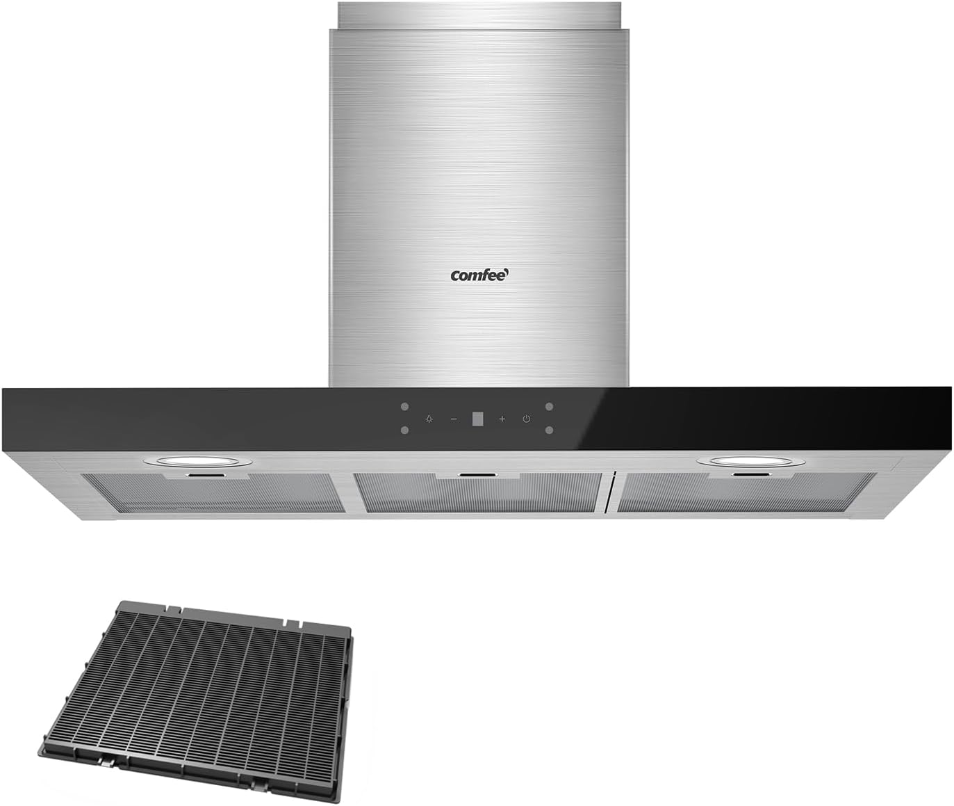 COMFEE TSHM77SS 90 - Cappa aspirante 90 cm - Acciaio inox argento nero - LED filtri carbone-Nestgetmart