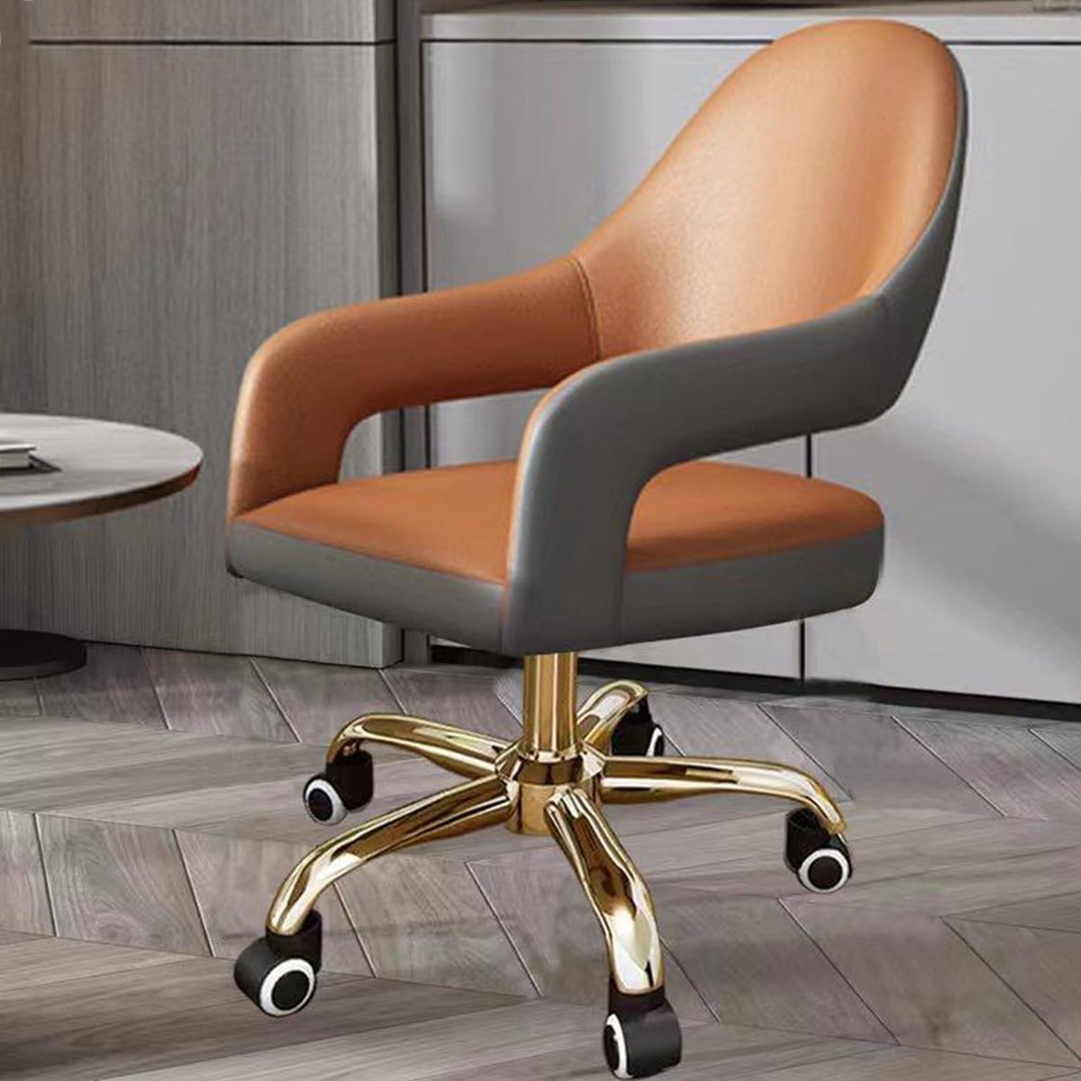 Sedia ufficio con braccioli - arancione pelle PU - altezza regolabile - cuscino spesso per casa-Nestgetmart