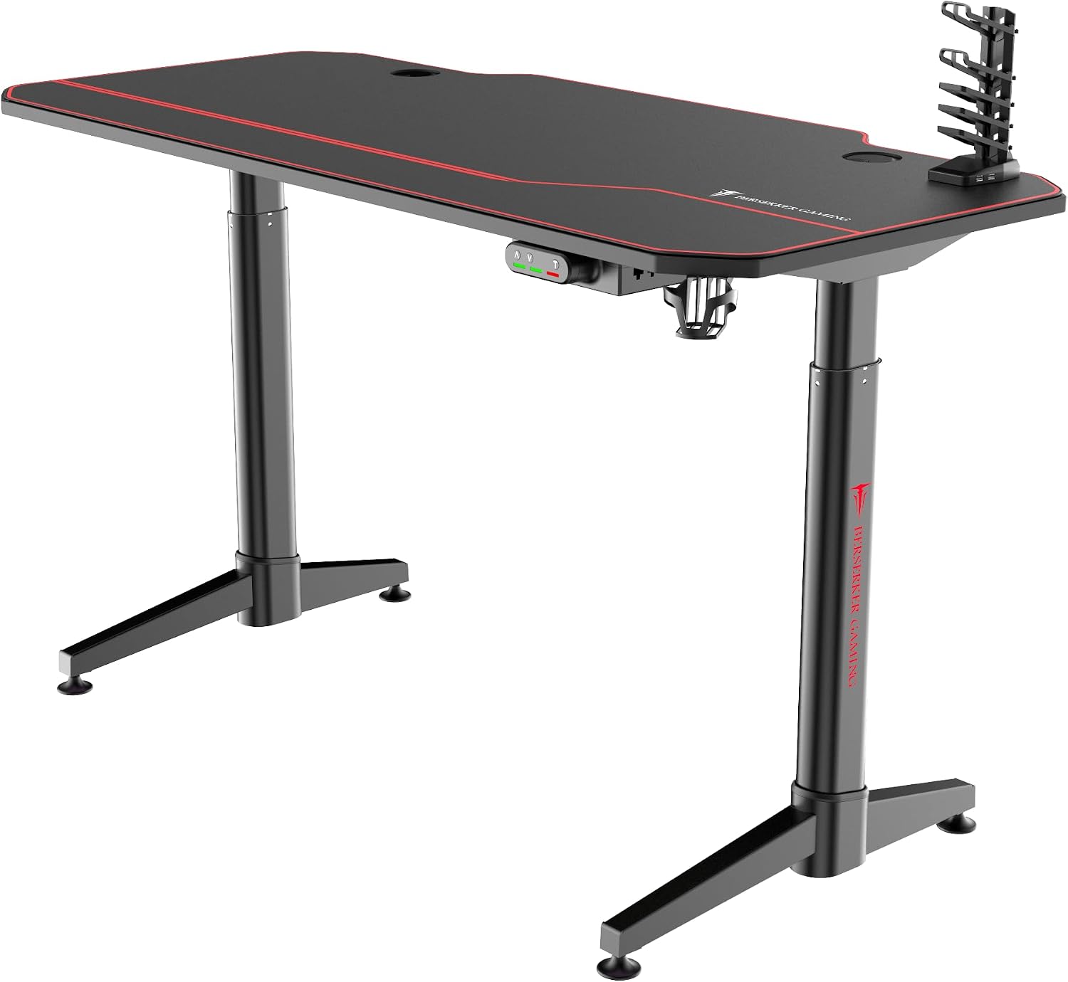 Scrivania gaming elettrica BERSERKER - 140 x 66 x 75 cm - hub USB 4 porte - fibra carbonio RGB-Nestgetmart