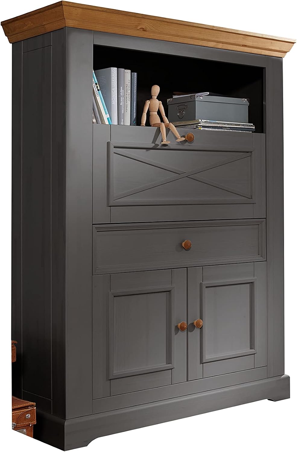 Armadio segretario Woodroom Oslo - grigio in legno di pino - 108 x 42 x 152 cm - file cartelle ufficio-Nestgetmart
