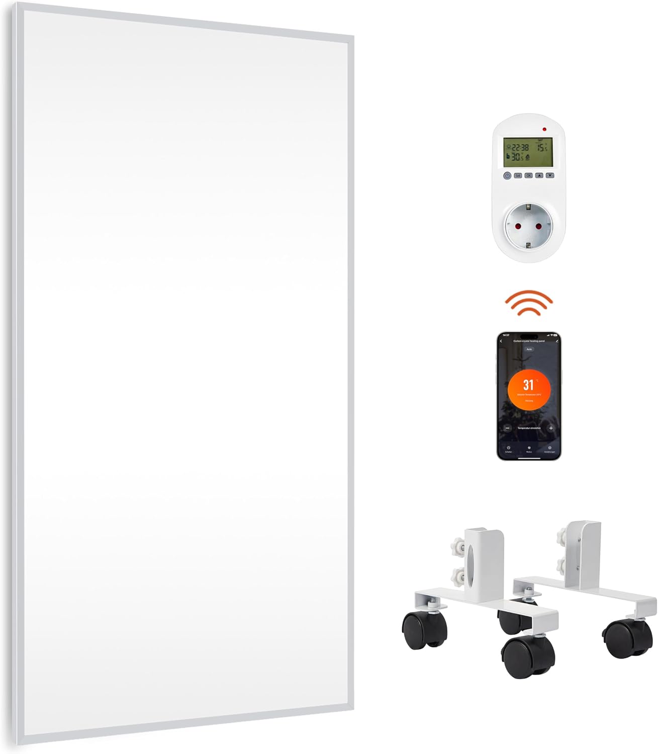 Riscaldatore elettrico a infrarossi 1000 W - montaggio a parete - termostato programmabile - bianco silenzioso con sicurezza bambini-Nestgetmart