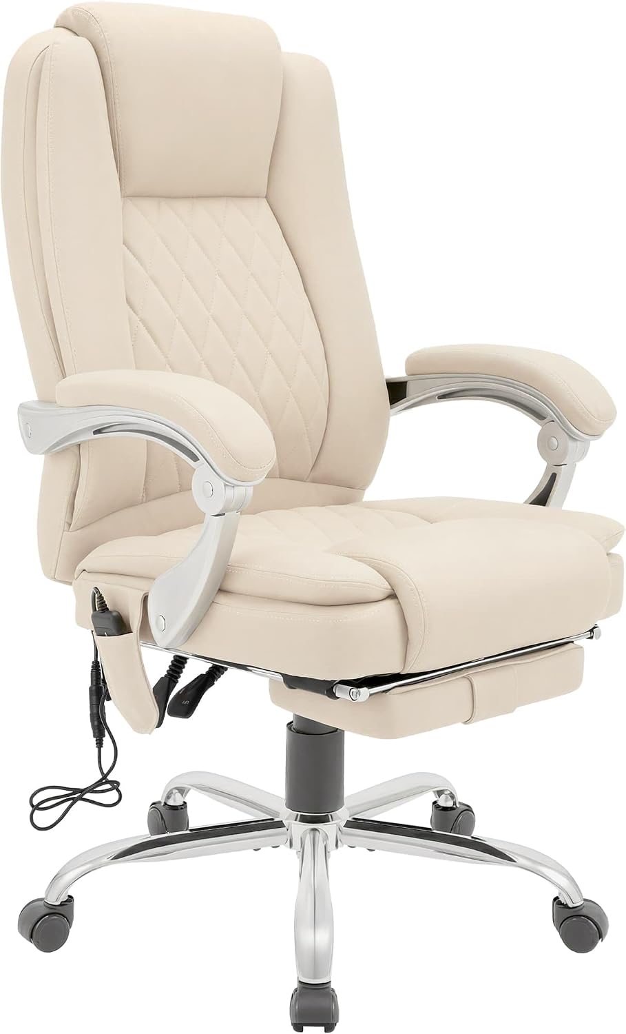 Sedia ufficio CLP Rubia crema - massaggio e riscaldamento - poggiapiedi - supporto 150 kg-Nestgetmart