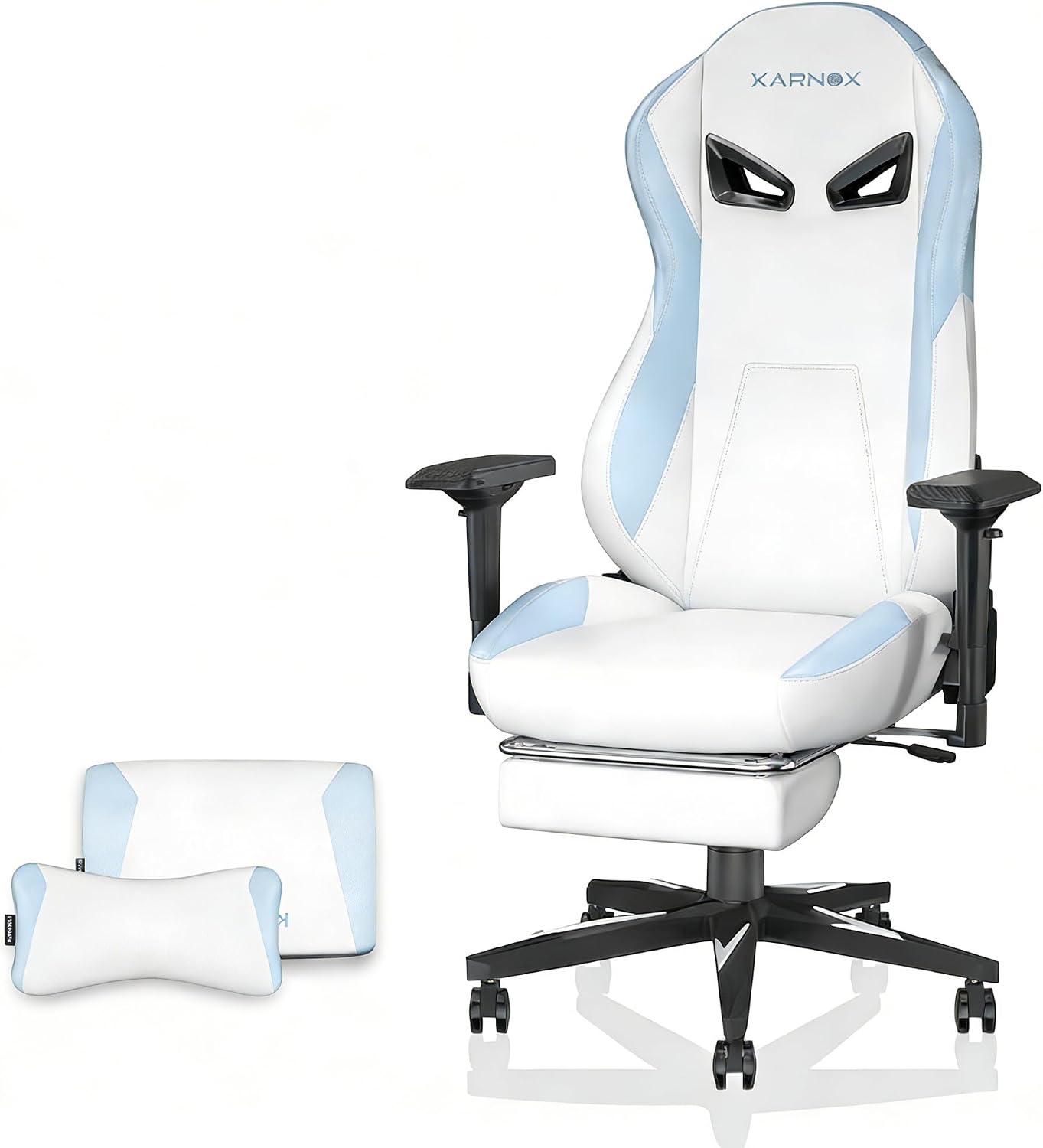 Sedia gamer bianco blu - poggiatesta e supporto lombare - poggiapiedi - braccioli 4D portata 150 kg-Nestgetmart