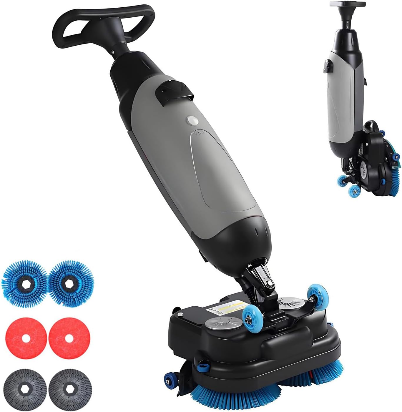 Lavasciuga pavimenti compatta grigia - Automatica 17 pollici - Doppie spazzole rotanti - Testa 360 gradi-Nestgetmart