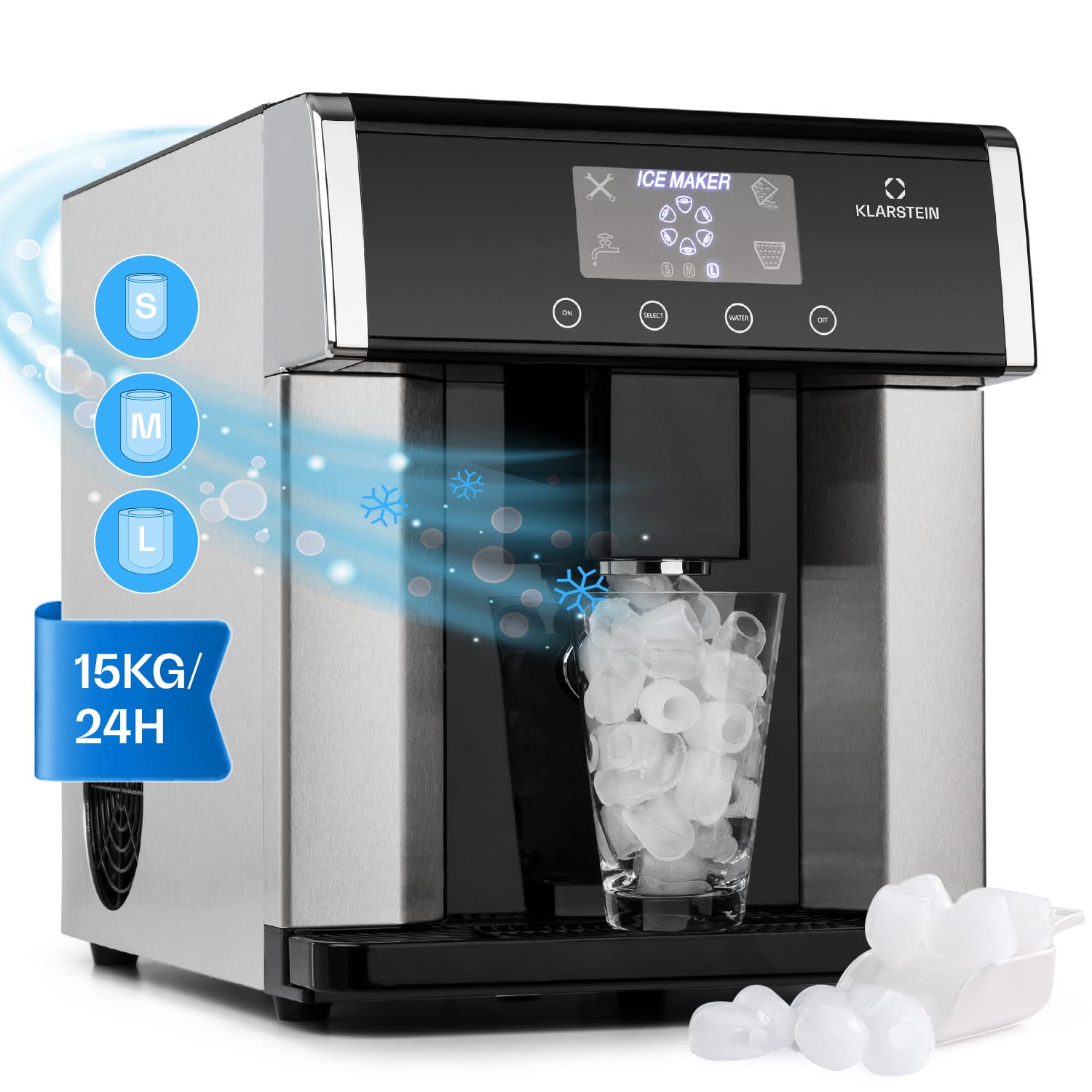 Klarstein Eiszeit Macchina ghiaccio - acciaio inox spazzolato 3 L - 10 15 kg in 24 h - display LCD-Nestgetmart