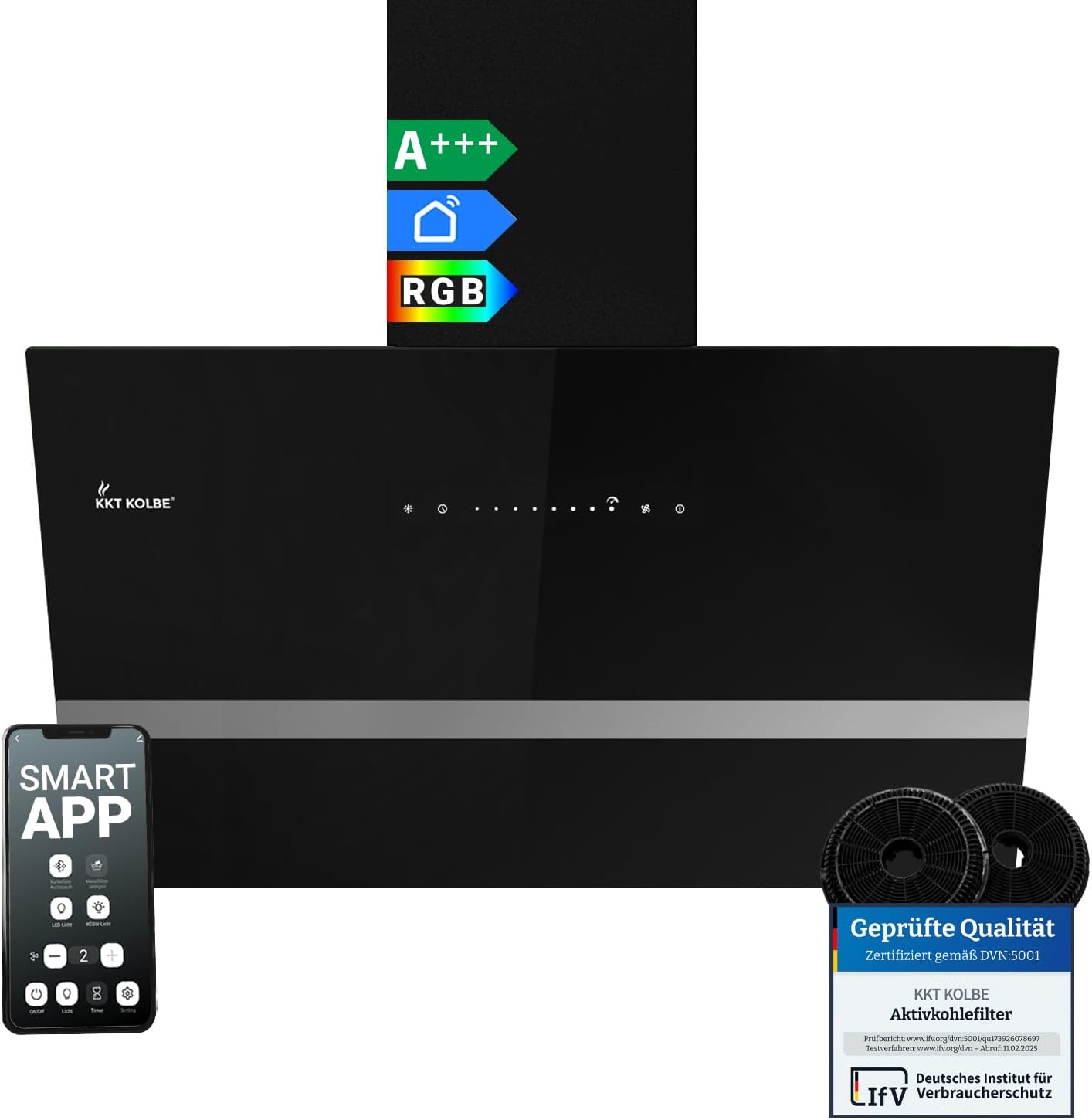 EASY8005SM cappa cucina inclinata - 80 cm nero vetro - 782 m3 h Wi Fi - LED RGBW touch-Nestgetmart