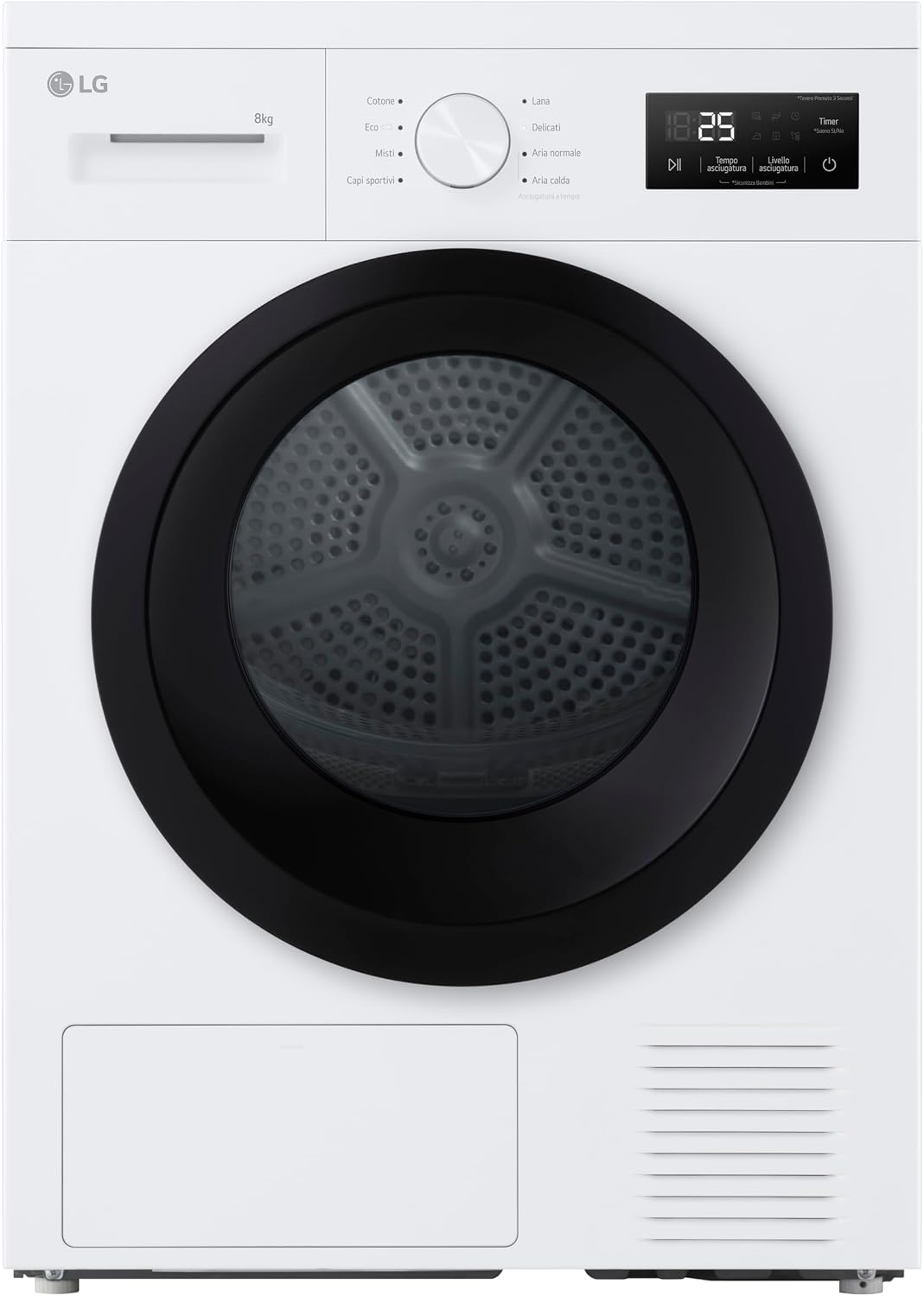 LG RNA1008NWK Serie A1 - Asciugatrice pompa di calore 8 kg - 8 programmi - Cestello acciaio galvanizzato bianca-Nestgetmart