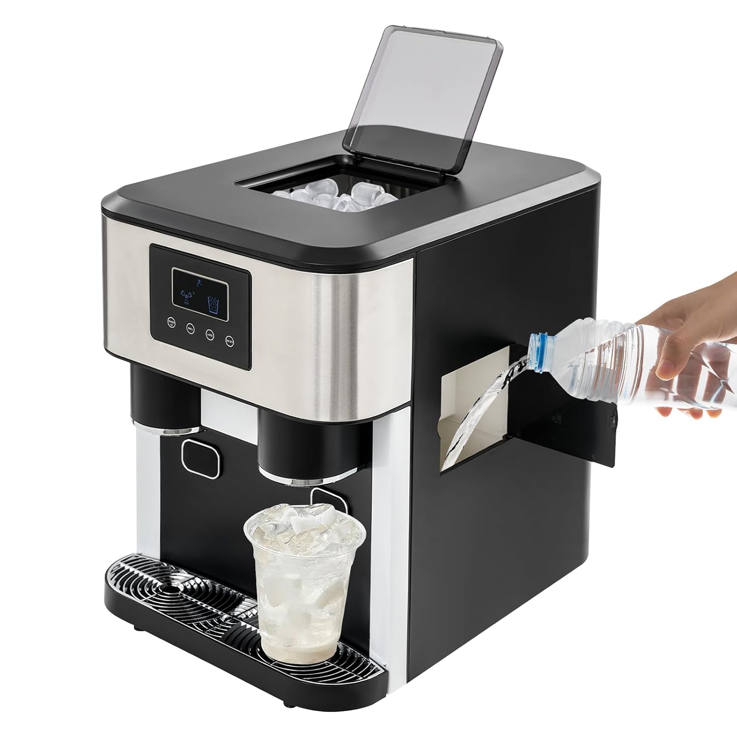 Macchina ghiaccio 3 in 1 da banco - Cubetti sferici in 7 9 minuti - Display LCD tritaghiaccio - Nero-Nestgetmart