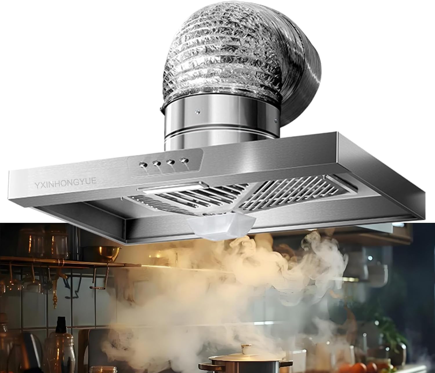 Cappa aspirante da cucina 7 pollici - Montaggio a parete 220 V - Due velocità - Illuminazione LED-Nestgetmart