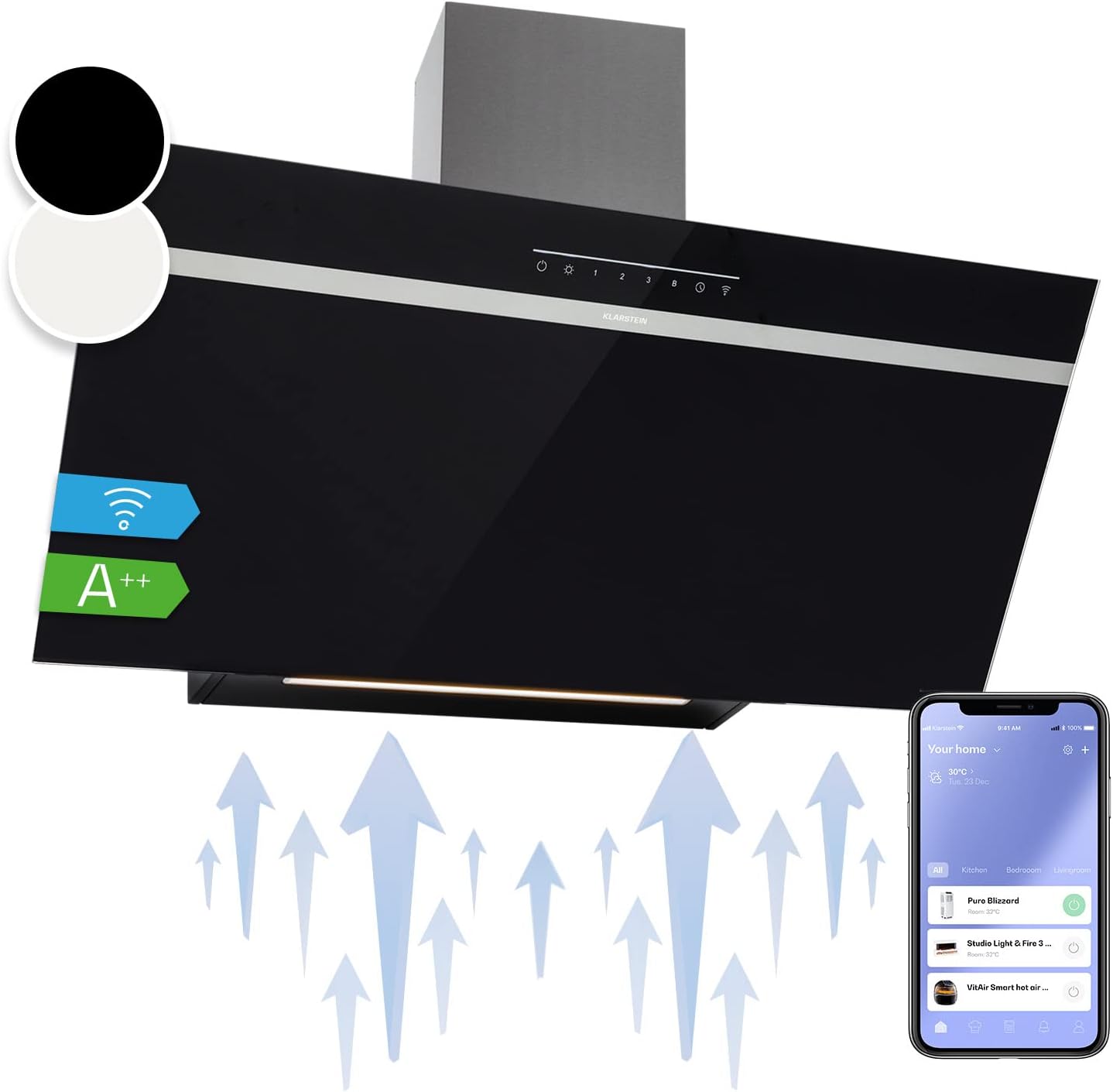 Cappa aspirante a incasso 90 cm - Cappa cucina WiFi LED RGB - 514 m3 h Classe A+ - Filtro antigrasso lavabile-Nestgetmart