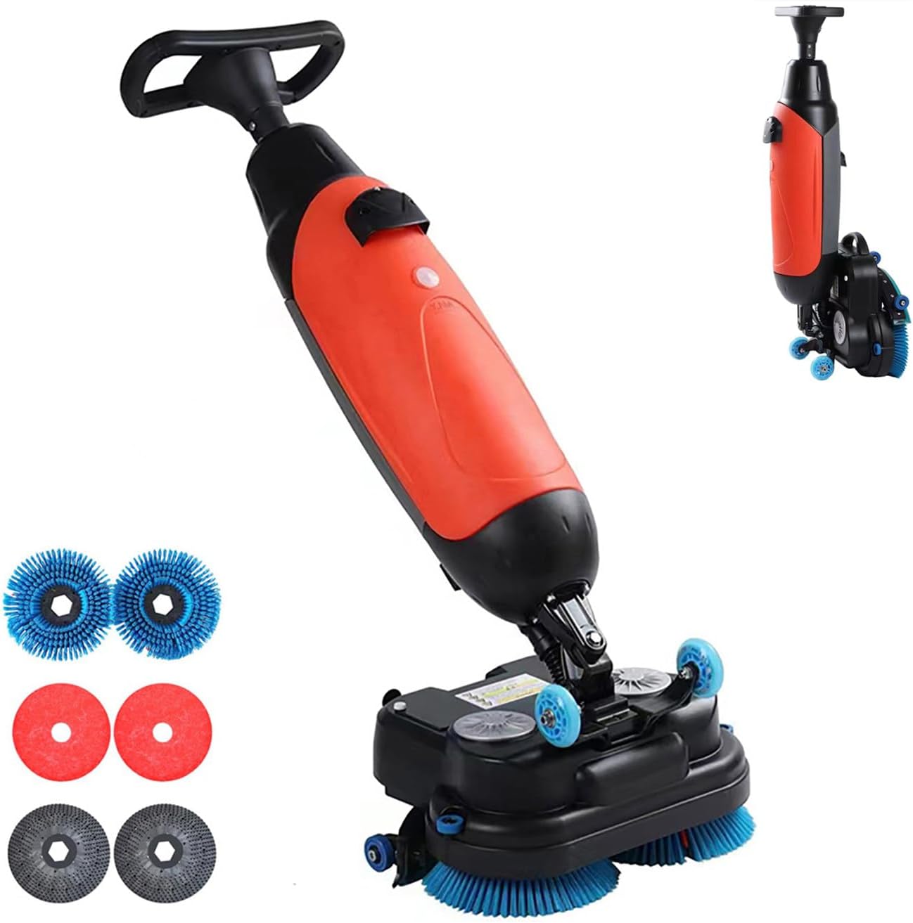 Lavasciuga pavimenti compatta rossa - Automatica 17 pollici - Doppie spazzole rotanti - Testa 360 gradi-Nestgetmart