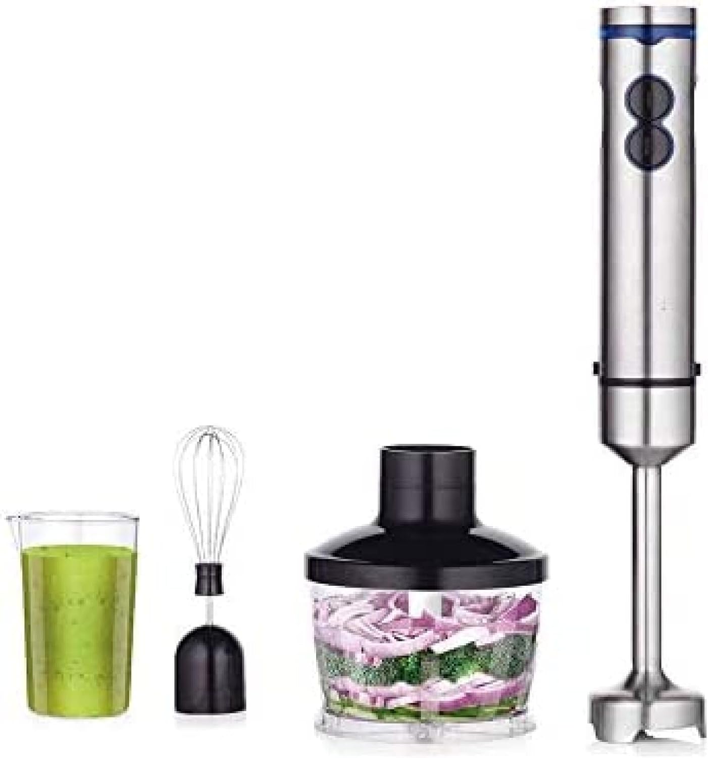 Frullatore a immersione 4 in 1 - Potenza 700 W - 5 velocità con filo - Tritatutto bicchiere frusta e montalatte-Nestgetmart