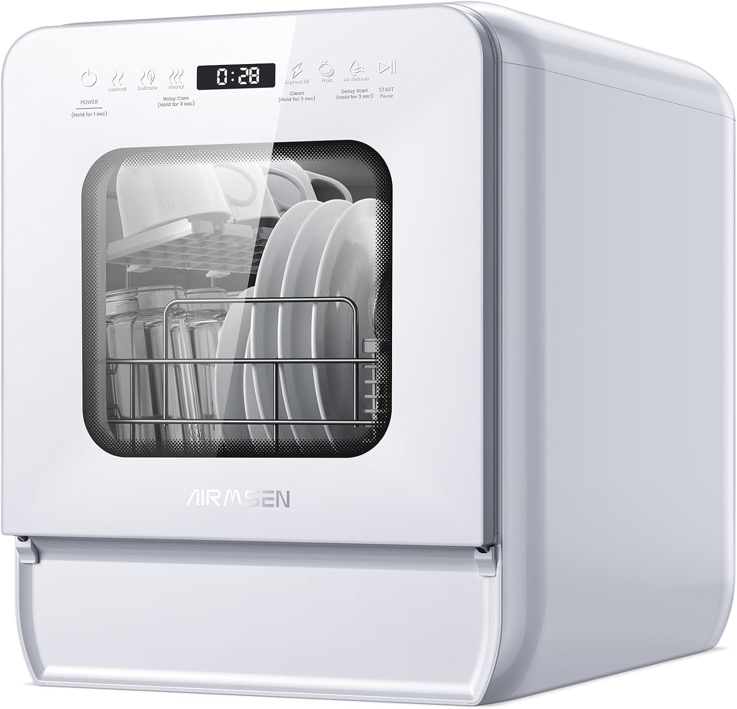 AIRMSEN Lavastoviglie portatile bianca - Da banco 4 coperti - Serbatoio 5 L - 7 e 2 programmi-Nestgetmart