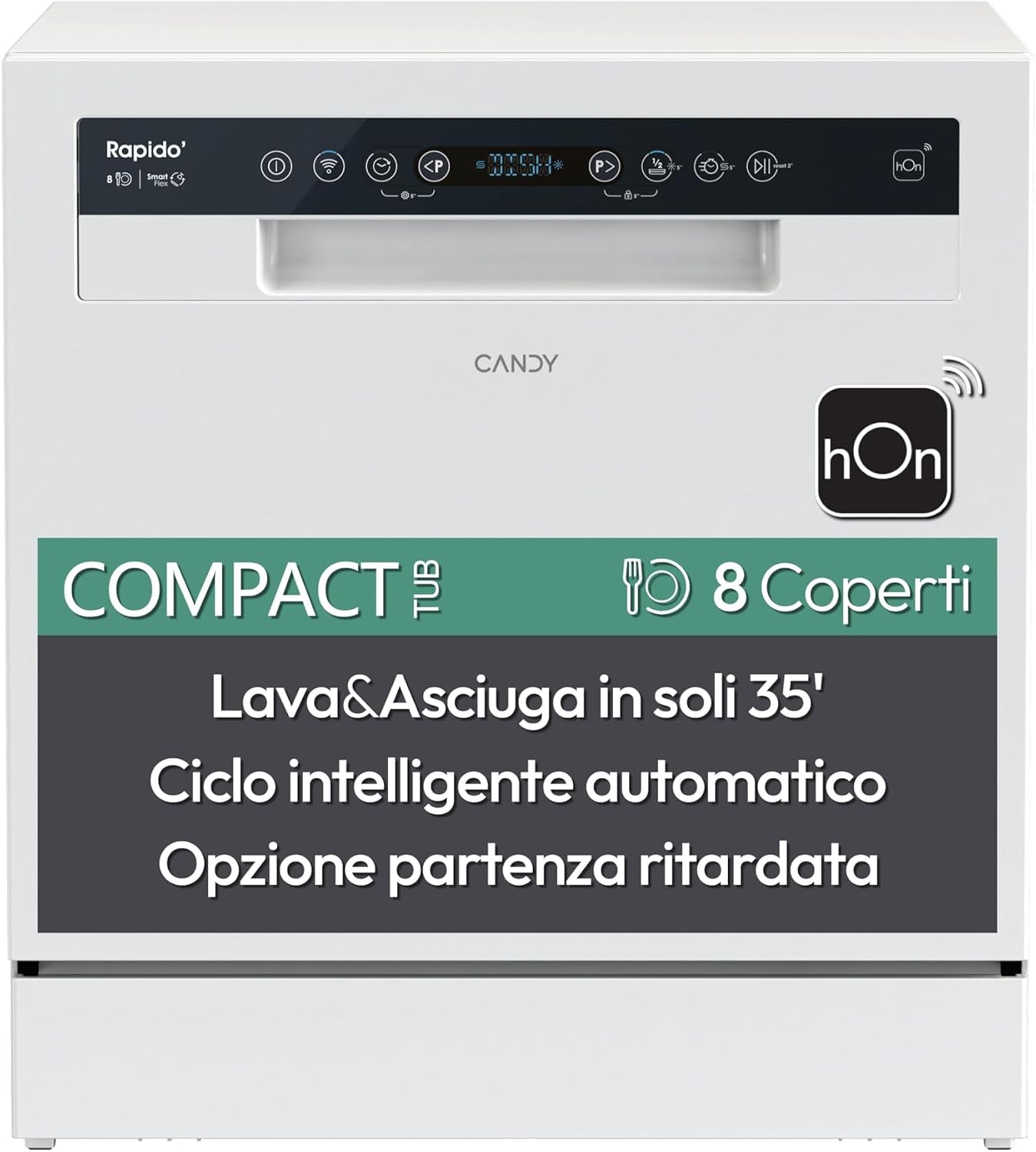 Candy Rapido CP 8F9FFW lavastoviglie compatta - 8 coperti - bianca libera installazione - 8 programmi-Nestgetmart