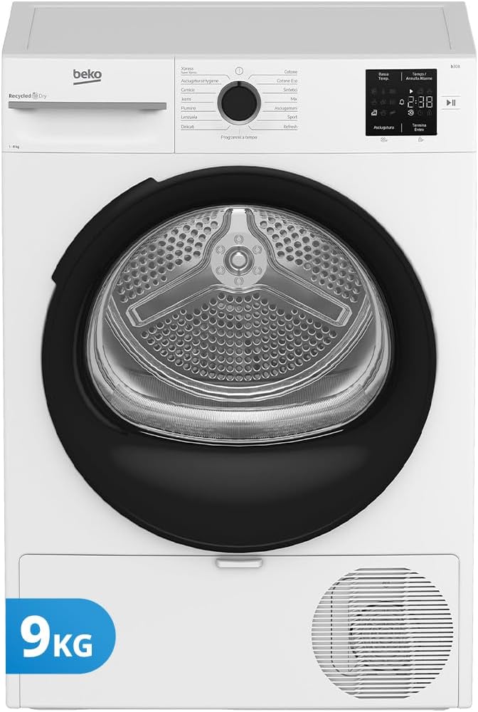 Beko BMTAM93EB - Asciugatrice libera installazione 9 kg - 15 programmi - Display digitale bianco con oblo nero-Nestgetmart