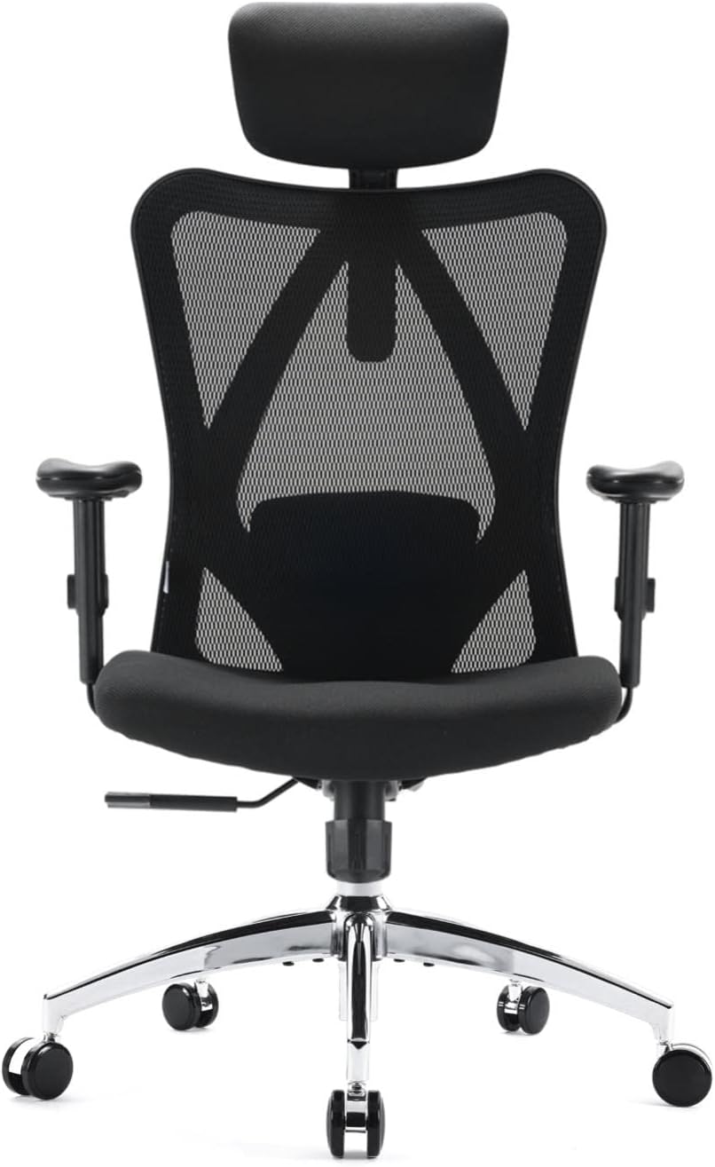Sedia ufficio SIHOO M18 - schienale alto in rete - poggiatesta e lombare - bracciolo regolabile 150 kg-Nestgetmart
