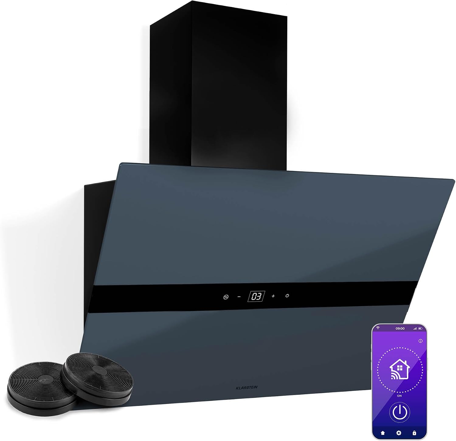 Cappa aspirante WiFi 60 cm - Cappa cucina a parete con Touch Control - 680 m3 h LED Classe A+ - Filtro al carbone e finitura grigio-Nestgetmart