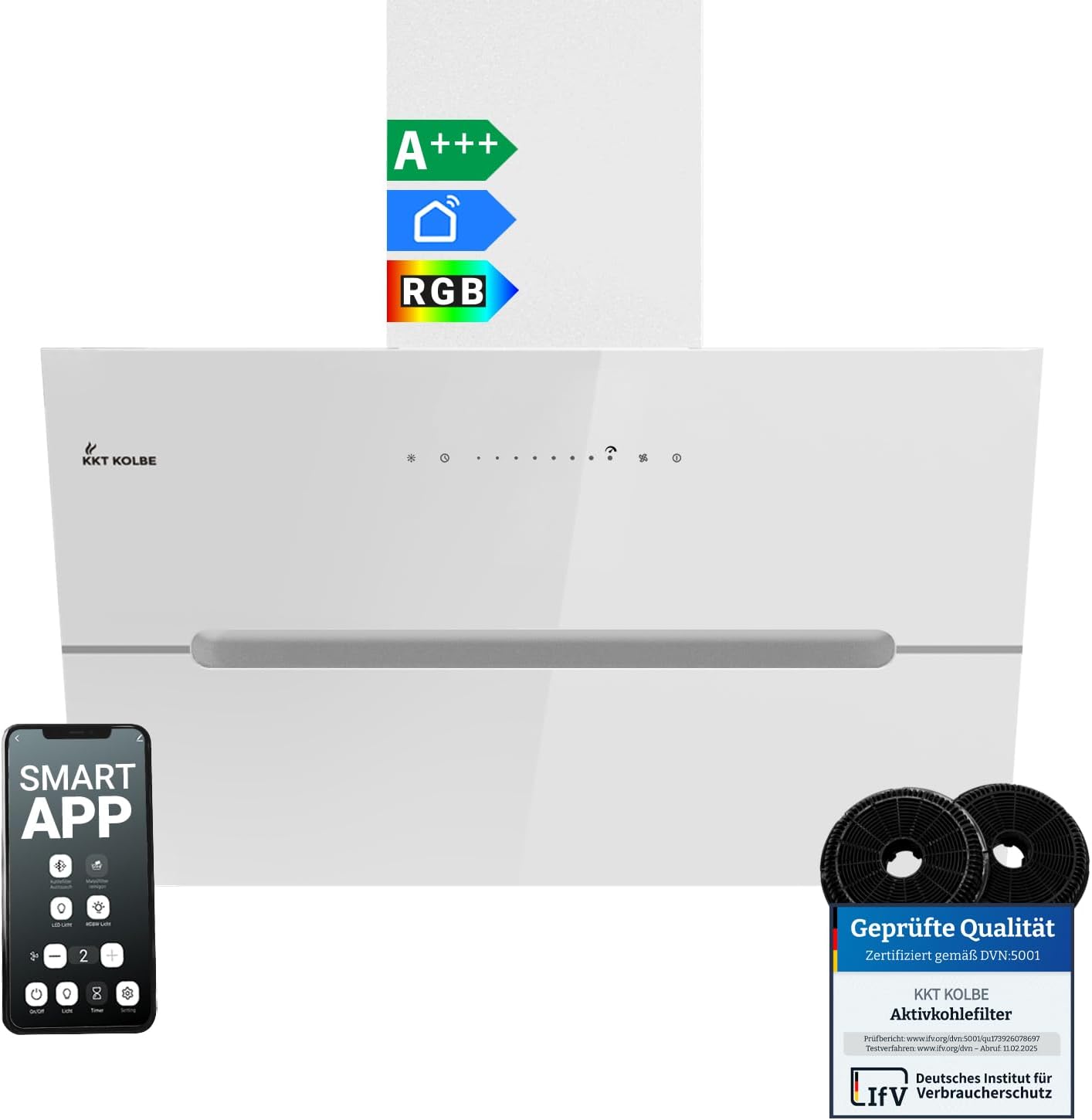 ECCO8005WM cappa cucina inclinata - 80 cm bianco vetro - 782 m3 h Wi Fi - LED RGBW touch-Nestgetmart