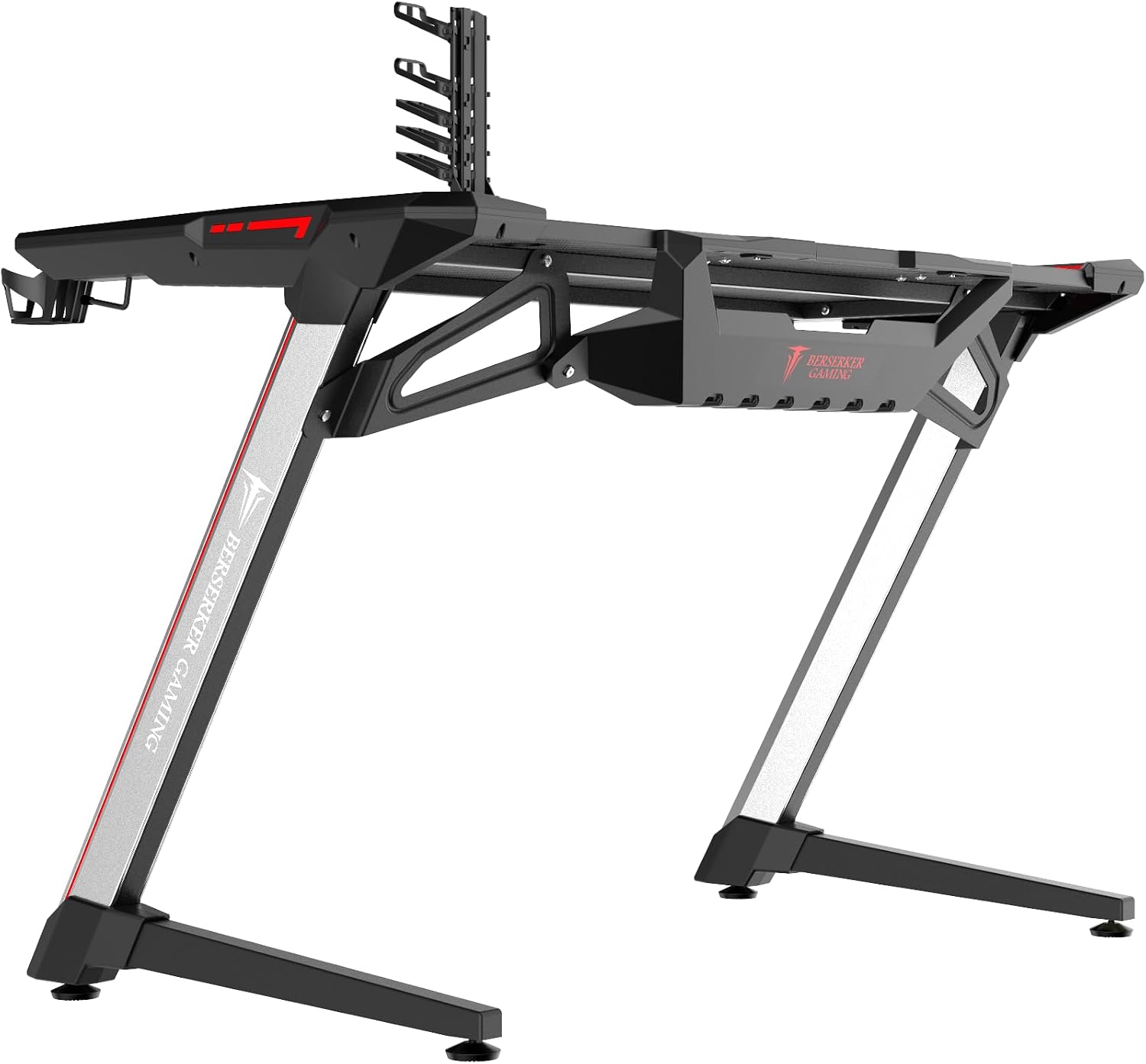 BERSERKER Balder Scrivania gaming RGB - nero argento 120 x 64 x 75 cm - hub USB - supporti accessori-Nestgetmart