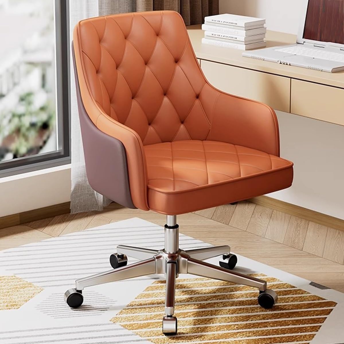 Sedia ufficio schienale alto - arancione pelle - supporto lombare reclinabile - braccioli sala riunioni-Nestgetmart