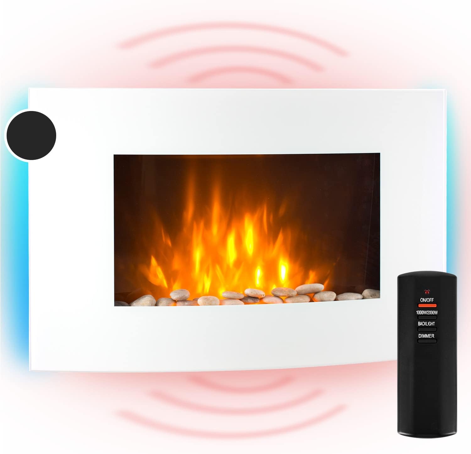 Camino elettrico Klarstein da incasso 2000 W - montaggio a parete - vetro bianco con fuoco LED - telecomando e timer-Nestgetmart