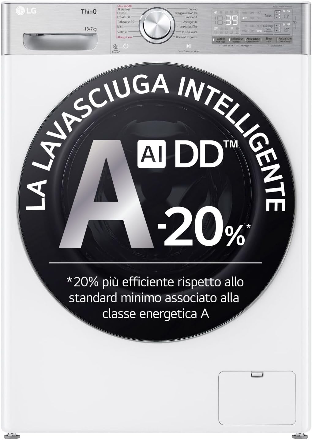 LG AI DD D4R9513TPWC lavasciuga - 13 kg lavaggio 7 kg asciugatura - bianca 1400 giri - TurboWash 360-Nestgetmart