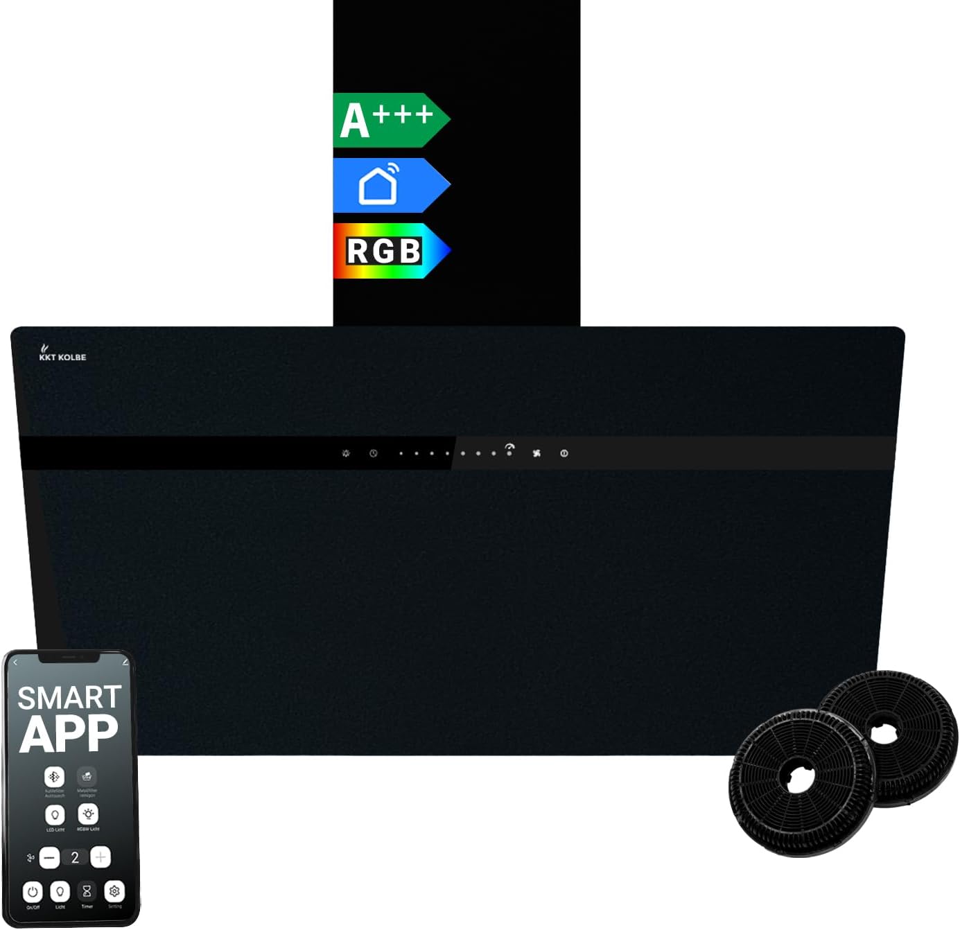 KKT KOLBE STYLE8005SMAO cappa parete - 80 cm nero vetro - 782 m3 h Wi Fi - LED RGBW touch-Nestgetmart